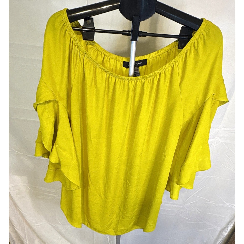 Ashley Stewart Yellow Off Shoulder Ruffle Flutter Sleeve Polyester Blouse 14W